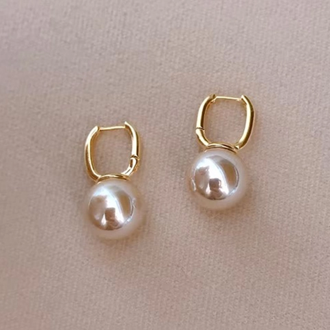 Artificial Pearl Hoop Earrings Gold Plated Copper With S925 Sterling Silver Earring Post Elegant Simple Retro Fashion Jewelry For Women