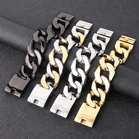 Uomo Grossa Catena Cuban Link Lucida Collana E Bracciale In Acciaio Inossidabile 316L Gioielli Hip Hop Punk