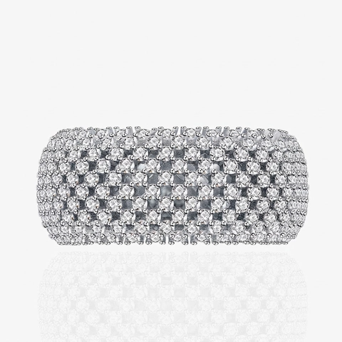Anello Fascia Larga 925 Argento Sterling Micro Pavé Zirconia Cubica Scintillante Mesh Gioielli Moda Per Donne