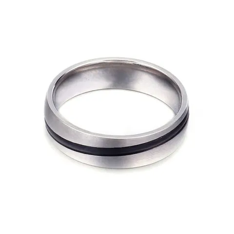 Anillo De Acero Inoxidable Hombre Simple Raya Negra Acabado Cepillado Banda Minimalista Joyería Masculino Moderno