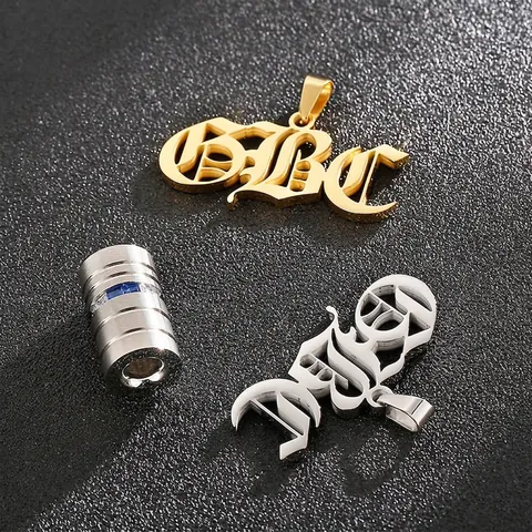 Collana Con Pendente Lettera Gotica Baby Hip Hop Acciaio Inossidabile Cilindro Pietra Zircone Blu Gioielli Per Uomo Donna