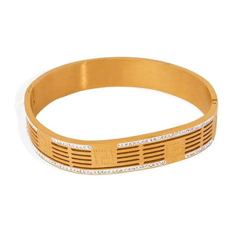 Bracciale Rigido in Acciaio al Titanio alla Moda per Donna Placcato Oro 18K Argento Bracciale Geometrico con Strass Gioielli