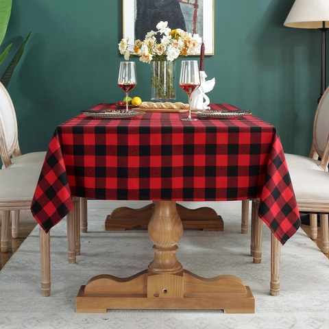 Nappe Carreaux Polyester Coton Rectangulaire Décoration De Noël Fête Style Rustique Gingham Couverture De Table