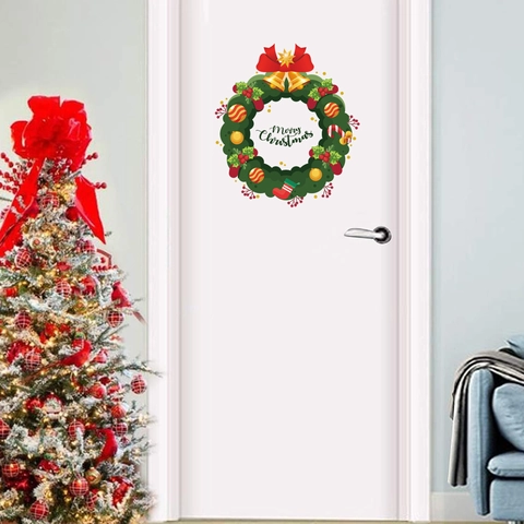 Weihnachts Kranz Wandaufkleber PVC Wasserdicht Merry Christmas Türaufkleber Wohnzimmer Feiertag Party Dekoration