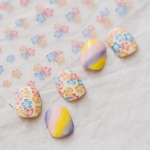3D Embossed Nail Stickers Floral Design Adhesive Manicure Decals Ins Style Thin Tough Flower Nail Art Decoration
