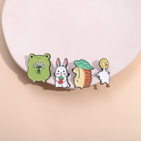 Cute Cartoon Animal Enamel Pin Zinc Alloy Frog Hedgehog Rabbit Goose Brooch Badge For Clothing Bag Accessories Decoration