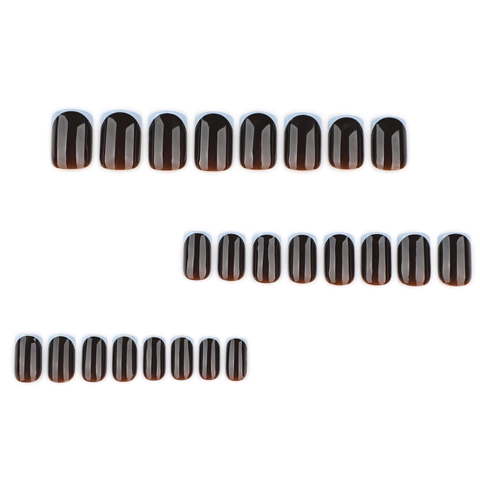 French Style Press On Nails Coffee Brown Glossy Square Oval Artificial Fingernails With Light Blue Tips For Women