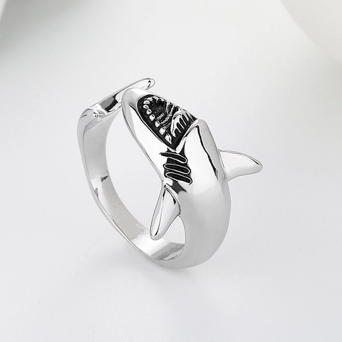 Haifischring Offen Hammerhai Tierdesign Kupfer Schmuck Vintage Punk Hip Hop Stil Verstellbar Unisex Geschenk