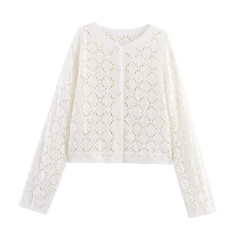 Cardigan À Manches Longues Et Short En Tricot Crochet Pour Femmes Style Bohème Chic Rue Français Vêtements Blancs