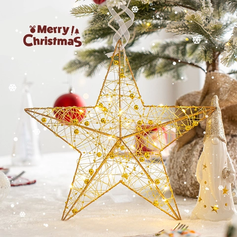 Decorazione Sospesa Stella Di Natale LED Filo Di Ferro Metallico Pentagramma Luminoso Per Albero Di Natale Casa Decor