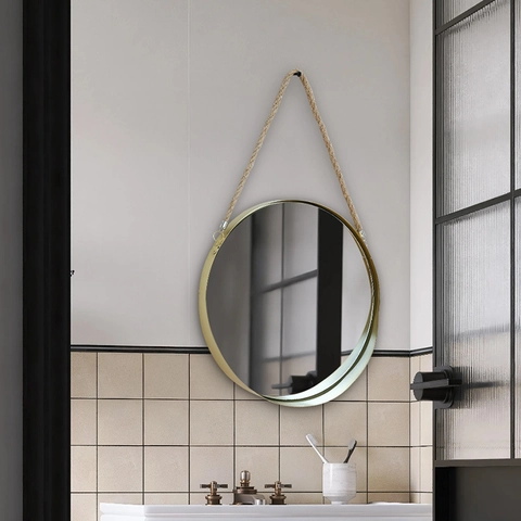 Round Hanging Wall Mirror Iron Frame High Definition Glass Nordic Minimalist Home Decor For Bathroom Hallway Foyer