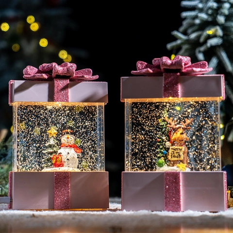 Vintage Christmas Music Snow Globe Lantern Lighted Water Lantern With Swirling Glitter Santa Claus Snowman Figurine Festive Home Tabletop Decor Gift