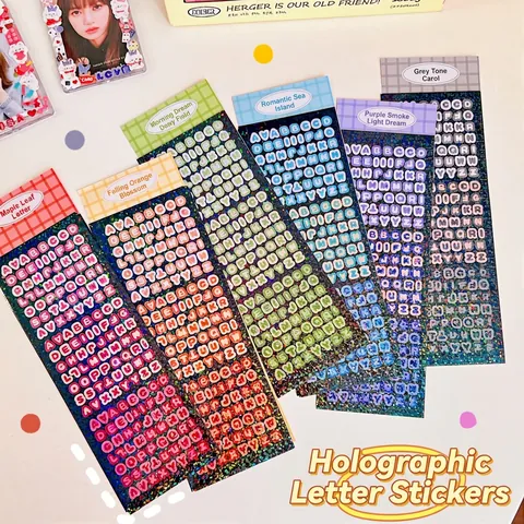 Laser Holographic Alphabet Number Stickers PVC Adhesive For DIY Photocard Scrapbooking Journaling Korean Style Sparkly