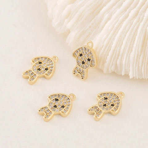 Ciondolo Barboncino In Rame Placcato Oro Micro Pave Zirconia Charm Cucciolo Scintillante Per Creazione Gioielli DIY