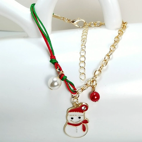 Christmas Alloy Charms Bracelet Women Men Red Green Braided Gold Chain Santa Snowman Elk Snowflake Rhinestone Artificial Pearl