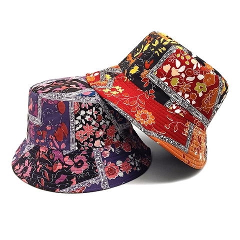 Bohemian Print Bucket Hat Vintage Floral Patchwork Polyester Sun Protection Fisherman Cap Outdoor Breathable Casual Wear