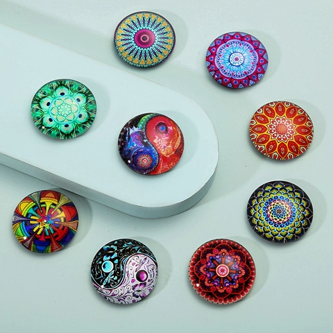 Fridge Magnets Crystal Glass Magnetic Mandala Yin Yang Round Colorful Fridge Stickers For Kitchen Home Decor