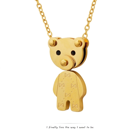 Collana Con Pendente Orso In Acciaio Inossidabile Placcato Oro 18K Zirconia Orso Meccanico Mobile Catena Clavicola Donne