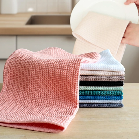 Waffle Weave Dish Towels 100 Percent Cotton Absorbent Kitchen Cleaning Cloths Soft Solid Color Multi-purpose
