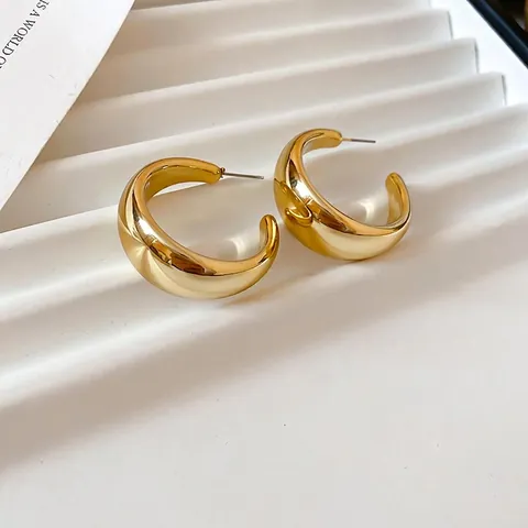 Glänzende Goldene Chunky C-Form Creolen Für Damen Minimalistischer Acrylschmuck Mit 925 Sterling Silber Ohrstecker