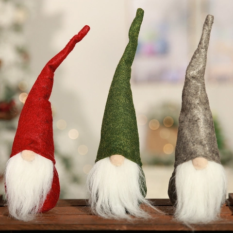 Christmas Gnome Figurine Faceless Doll Nordic Swedish Tomte Ornament Felt Cloth Pointy Hat Long Beard Handmade Holiday Decor