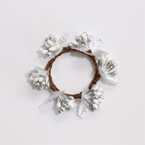 Anneau De Serviette En Baies Artificielles Argent Blanc Feuilles En Tissu Décoration De Noël Anneau De Bougie
