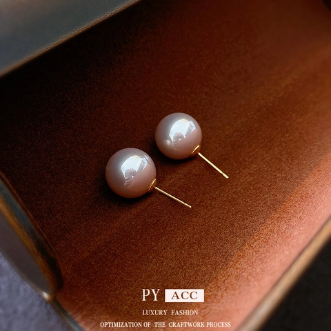 Elegant Round Artificial Pearl Stud Earrings With 925 Sterling Silver Earring Post Minimalist Geometric Fashion Accessory For Women