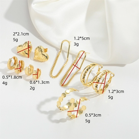 Orecchini a Cerchio a Cuore in Rame Vintage Oro per Donna Leggeri Galvanizzati Motivo Trapuntato Catena a Maglie Orecchini a Pendente Gioielli Minimalisti