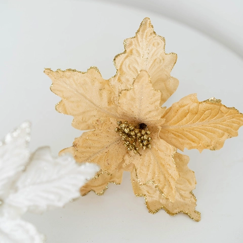 Künstliche Weihnachts-Poinsettia Blume Mit Glitzerrand Stoff Deko Blume Für Weihnachtsbaum Girlande Kranz Ornament