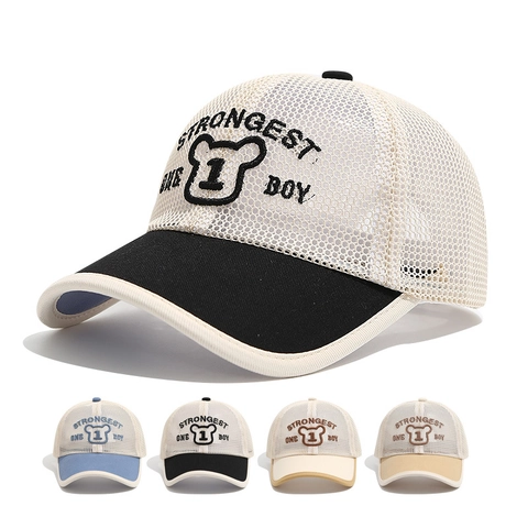 Cappellino Da Baseball Bambino Traspirante Mesh Trucker Ricamato Orso Lettera Estate Protezione Solare Casual Per Ragazzi