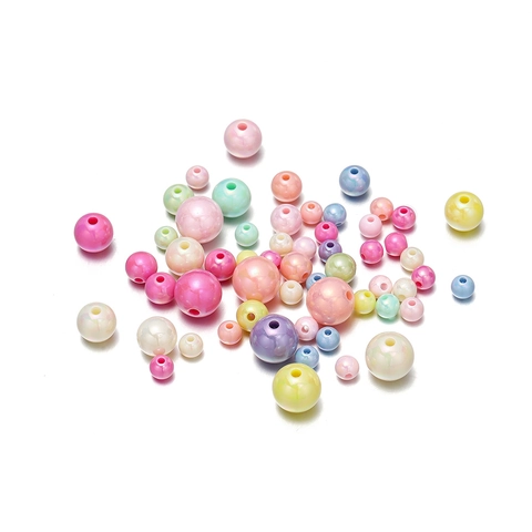 Cuentas Redondas Iridiscentes de Acrílico Color Sólido Chapado Suministros para la Creación de Joyas DIY para Cadena de Teléfono Collar Pulsera