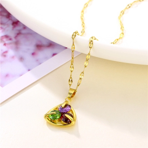 Driehoekige Hanger Ketting 18K Verguld Titanium Staal Gekleurde Zirkonia Stenen Voor Vrouwen