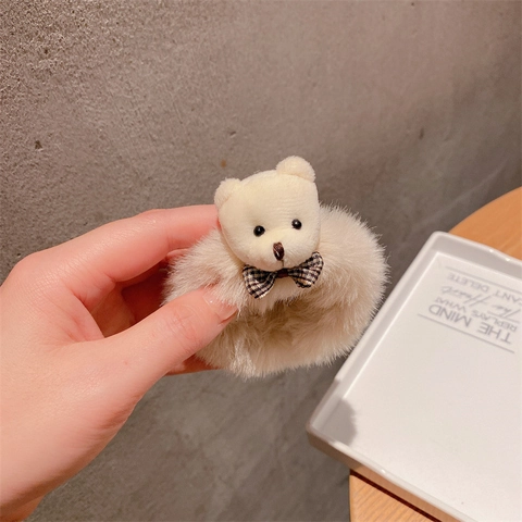 Plush Bear Hair Scrunchies Soft Fuzzy Ponytail Holder Korean Style Cartoon Animal Sweet Hair Ties For Women Girls