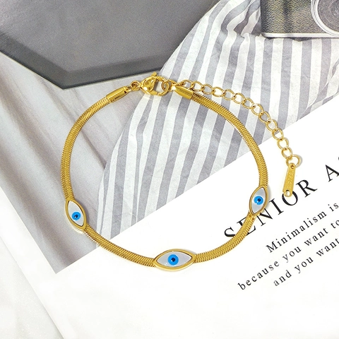 Bracciale Occhio Del Diavolo In Acciaio Inossidabile Per Donna Placcato Oro Catena Serpente Piatta Regolabile Boho