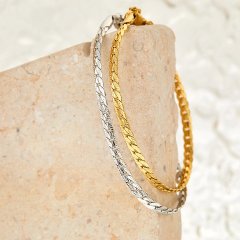 Minimalistisches Edelstahl Flachschlangenarmband Für Damen Einfache Verstellbare Gliederkette Modeschmuck