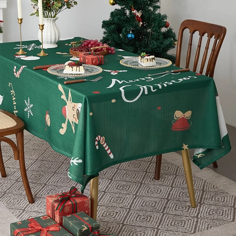 Mantel De Navidad Rectangular Tela Poliéster Reno Papá Noel Copo De Nieve Estampado Decoración De Mesa De Comedor Estilo Americano