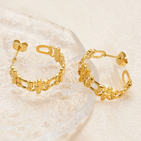 Hollow Out Gliederkette Hoop Ohrringe Vergoldet Edelstahl Geometrische C Form Minimalistischer Modeschmuck Für Damen