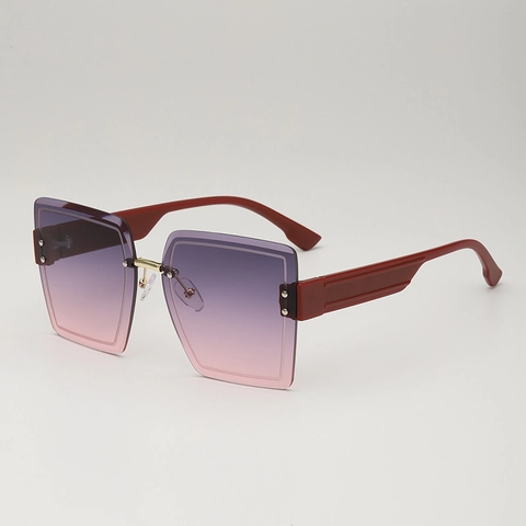 Women Oversized Square Sunglasses Rimless UV400 Protection Metal PC Gradient Lens Fashion Eyewear