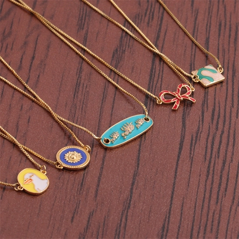 Mode Koperen Hanger Ketting Kleurrijke Emaille Geometrische Lippen Dier Bloem Sieraden Cadeau Voor Vrouwen Trendy Zirkoon