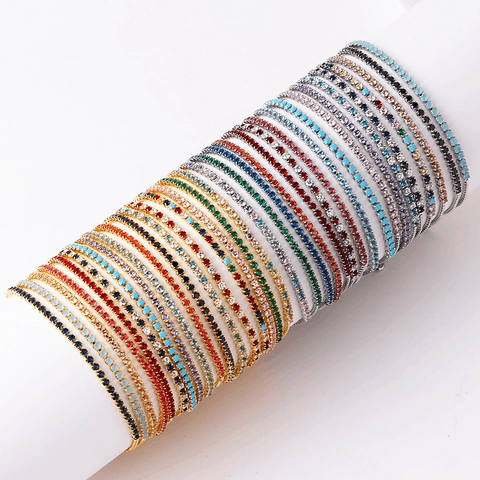 Colorful Cubic Zirconia Tennis Bracelet Adjustable Slider Clasp Single Row Claw Setting Plated Copper Jewelry Women