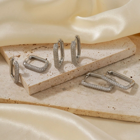 Geometrische Rechteckige Creolen Kupfer Zirkonia Minimalistischer Schicker Schmuck Für Frauen