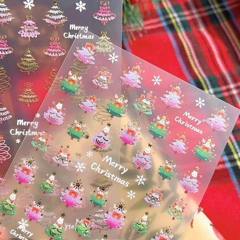 Christmas Nail Art Stickers Gold Bronzing 5D Relief Christmas Trees Snowflakes Self Adhesive Festive Manicure Nail Decals For Holiday