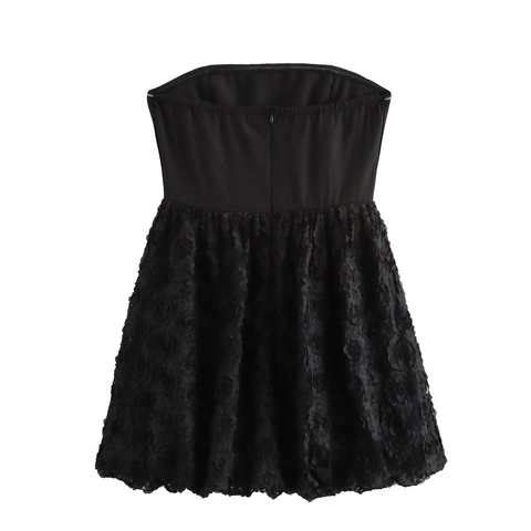 Sexy Black Strapless Mini Dress Lace Floral Patchwork Backless High Waist Bodycon Party Club Night Out For Women