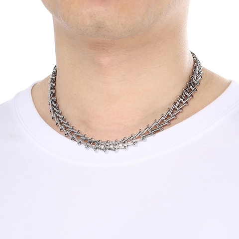 Stainless Steel Geometric Trapezoid Link Chain Necklace Minimalist Punk Industrial Fashion Unisex Accessory