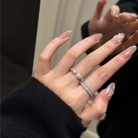 Verstellbarer Offener Ring Mit Kunstperlen Und Mehrreihiger Zirkonia Ring Elegantes Seildesign Modeschmuck Für Damen