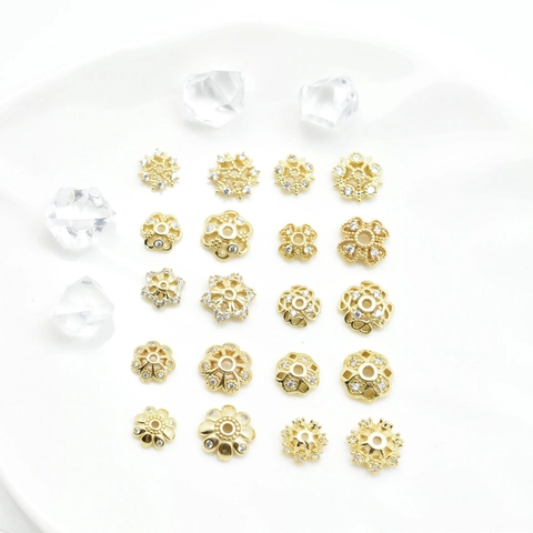 Calottes De Fleurs En Cuivre Perles Intercalaires Flocon De Neige Évidé Zircone Strass DIY Bijoux Élégant