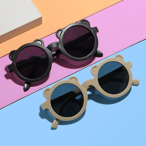 Kids Sunglasses Cute Bear Ear Design Round PC Frame UV Protection Lightweight Eyewear For Boys Girls Toddlers