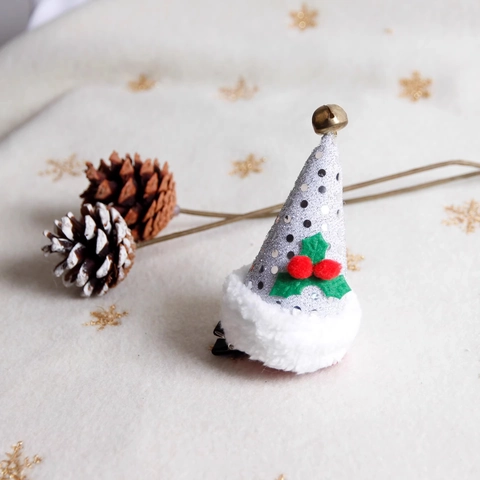 Fermagli Per Capelli Mini Cappello Di Natale Con Paillettes Tessuto Peluche Campanellino Dorato Decorazione Festa Ragazze