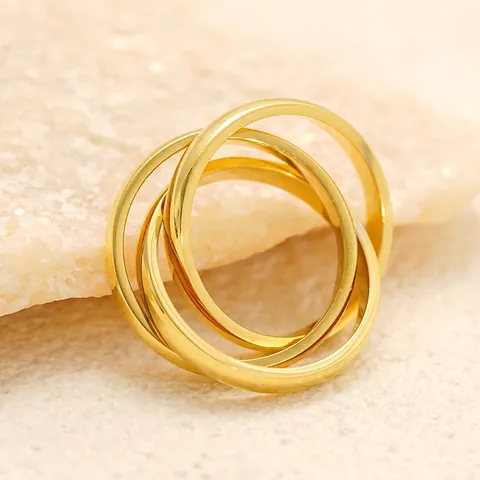 Anello A Tripla Fascia Intrecciata In Acciaio Inossidabile Placcato Oro 18K Gioielli Di Moda Multistrato Per Donna
