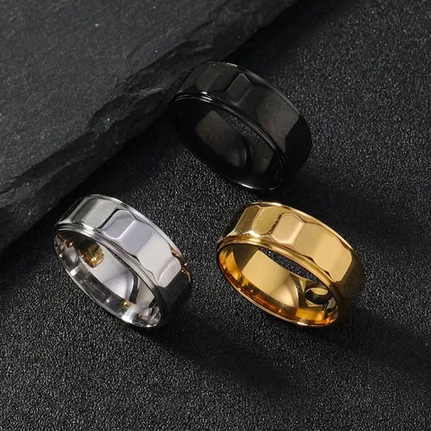 Anillo De Acero Inoxidable Geométrico Poligonal Facetado Mate Banda Minimalista Joyería De Moda Para Hombres Y Mujeres